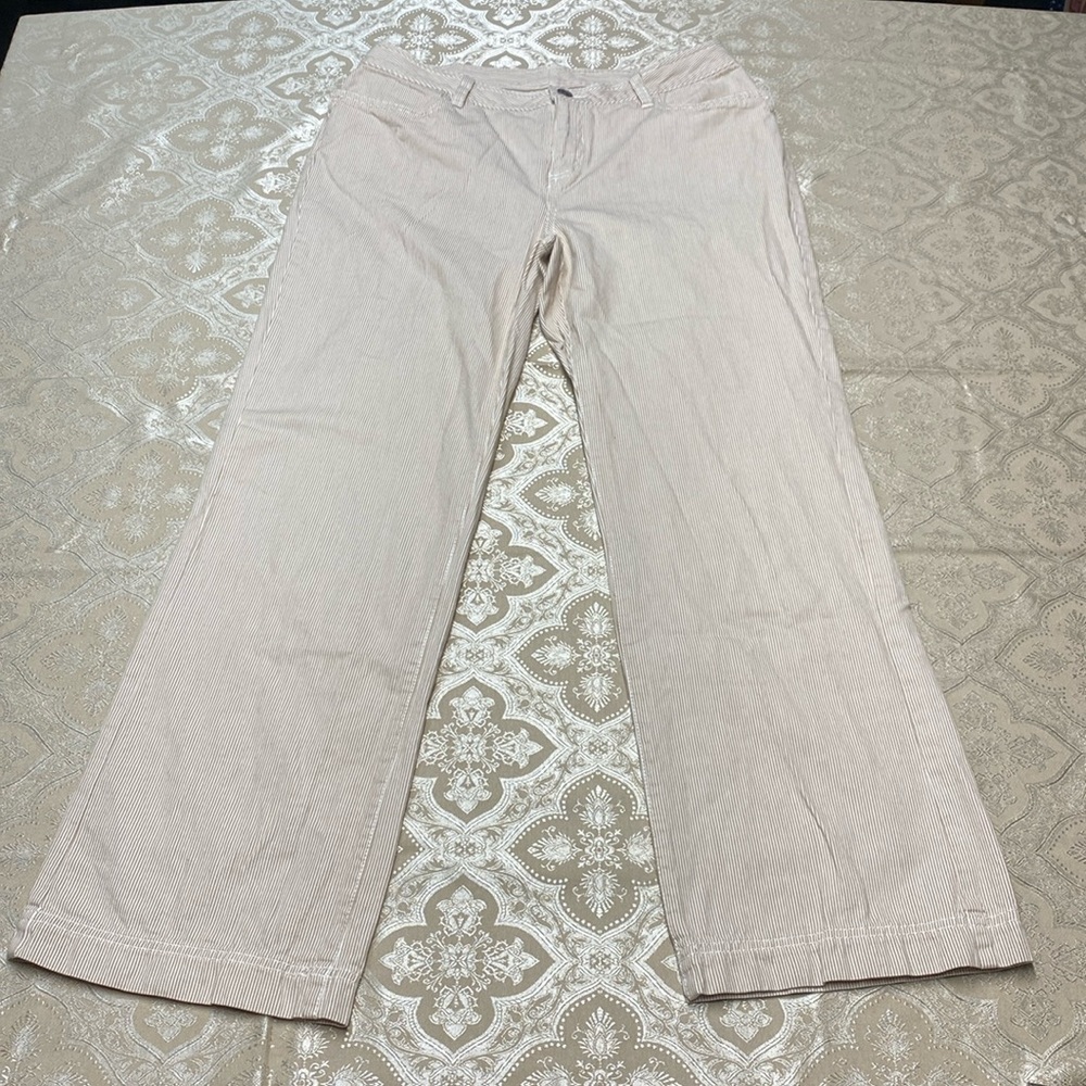 L.L. Bean Tan & White Striped Wide Leg Pants